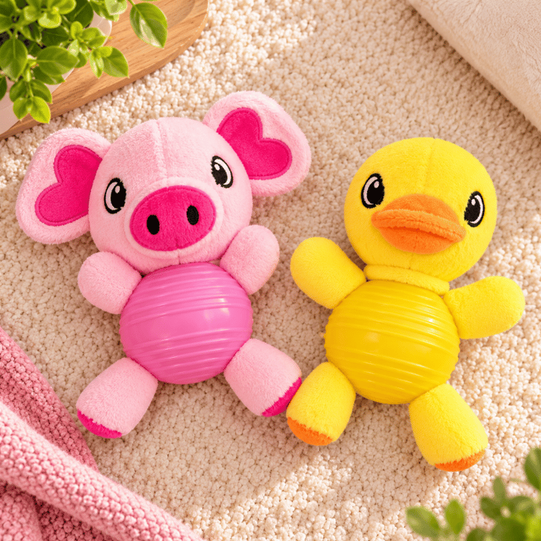 Brinquedo De Pelúcia Com Bola Mordedor Para Cachorros Porquinho E Patinho