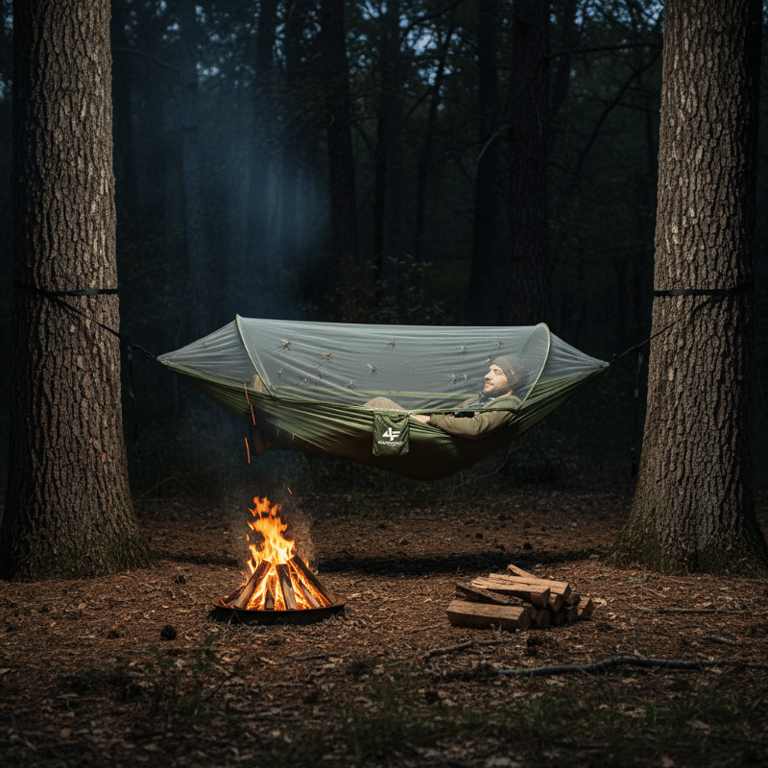 Rede de Descanso Portátil para Camping com Mosquiteiro Integrado e Hastes de Suporte