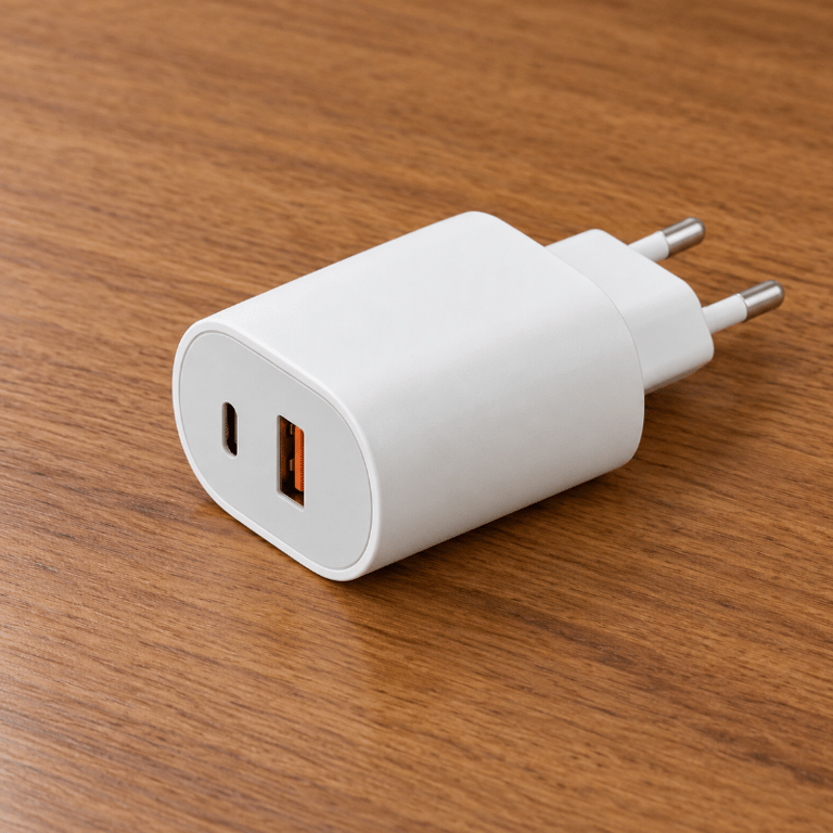 Carregador de Tomada Turbo 50W com Saídas USB e USB-C e Cabo Tipo-C