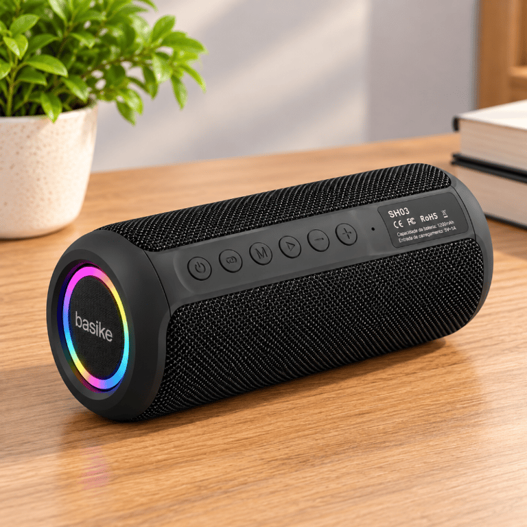 Caixa de Som Bluetooth Portátil 30W com LED Bateria Recarregável Microfone e Resistente à Água