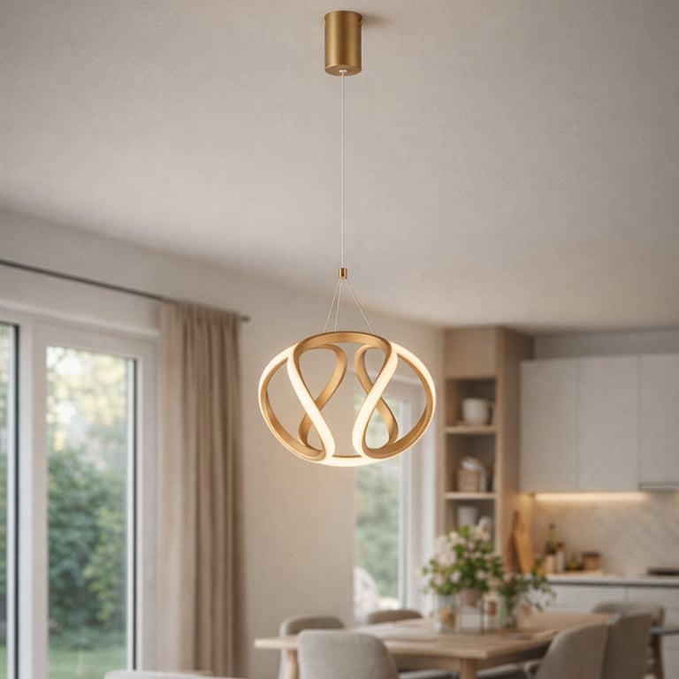 Luminária Pendente Led Dourado 40w Luz Quente