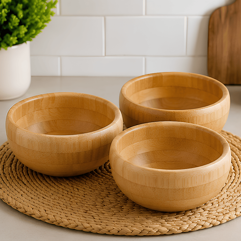 Kit com 3 Tigelas de Bambu Redondas