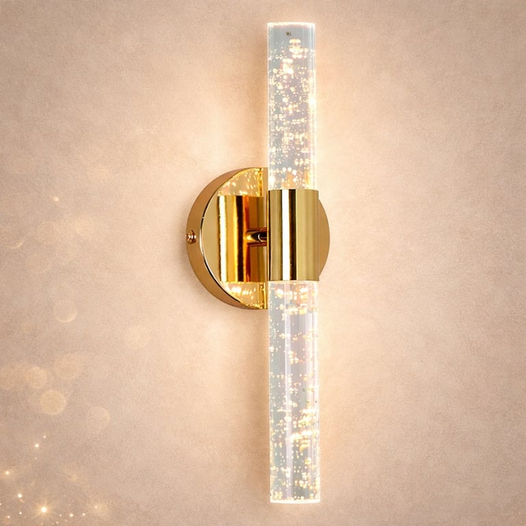 Arandela de Parede Led Dourada Cristal Luz Quente