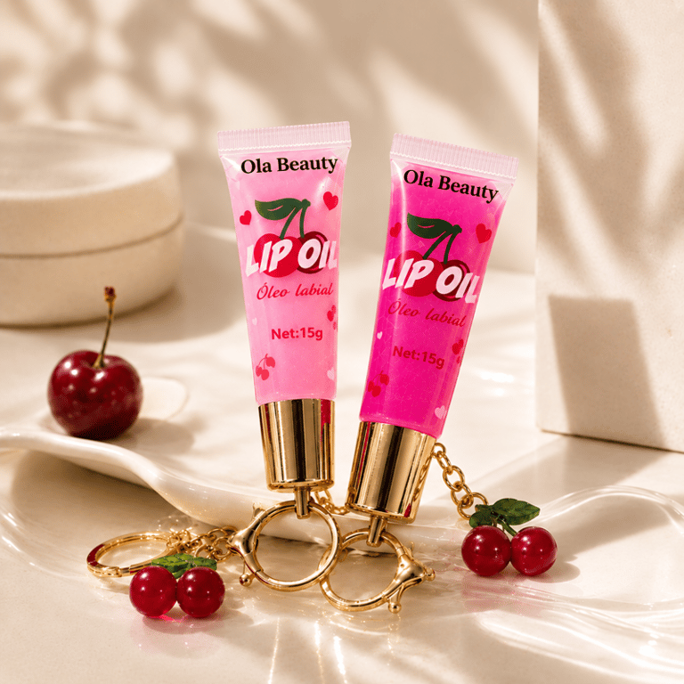 Lip Oil Labial À Prova D'Água Com Chaveiro Cereja Ola Beauty 15g