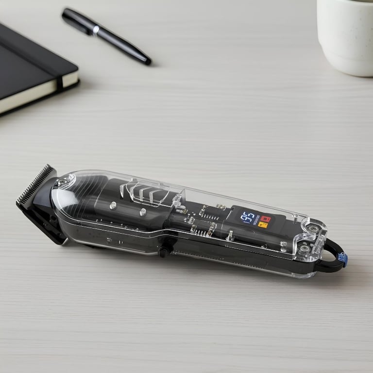 Máquina De Cortar Cabelo Profissional Recarregável Com Visor Digital 4 Pentes Guia Lâmina Metálica Cabo USB Kit Completo