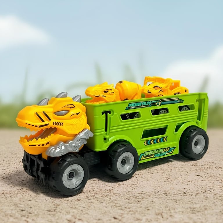 Caminhão Dinossauro Truck Com 2 Carrinhos A Fricção
