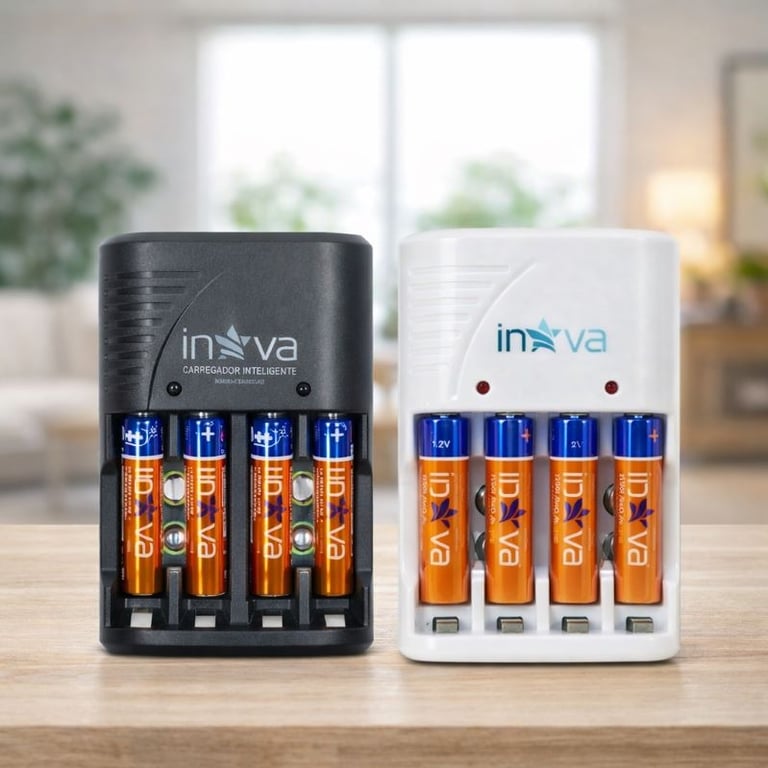Carregador Inteligente Bivolt Para Pilhas Recarregáveis AA AAA 9V Com Pilhas AAA 1050mAh Proteção Contra Sobrecarga E Indicador LED