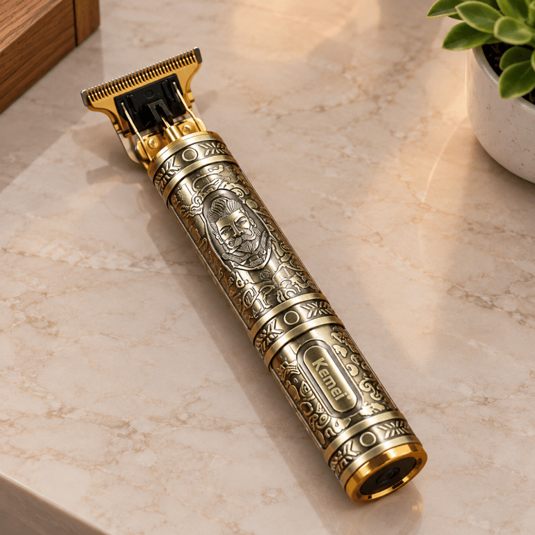 Máquina De Acabamento Profissional Para Cabelo E Barba Recarregável 5W Dourada Com Lâmina T