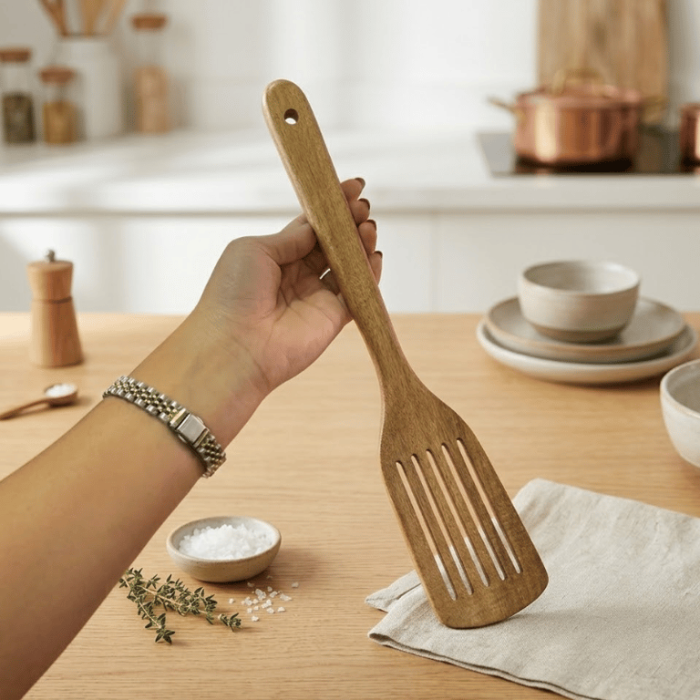 Espátula De Madeira Vazada Para Cozinha Utensílio Resistente E Prático