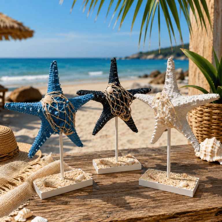 Escultura Decorativa Estrela do Mar com Base Estilo Náutico