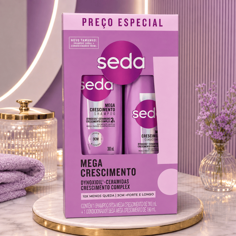 Kit Shampoo 300ml + Condicionador 190ml Mega Crescimento Seda