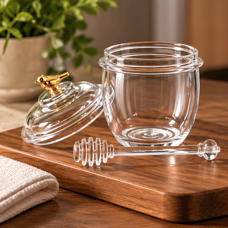 Pote de Vidro Para Mel com Tampa Decorativa e Colher Dosadora 150 ml