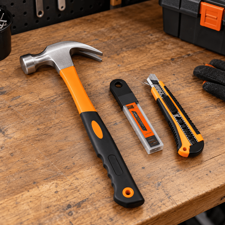 Kit Ferramentas Peças Martelo de Unha 27cm Estilete Retrátil com Lâminas de Reposição para Reparos e Manutenção