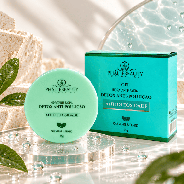 Gel Hidratante Facial Detox Anti-Poluição Antioleosidade Chá Verde & Pepino Phállebeauty 35g