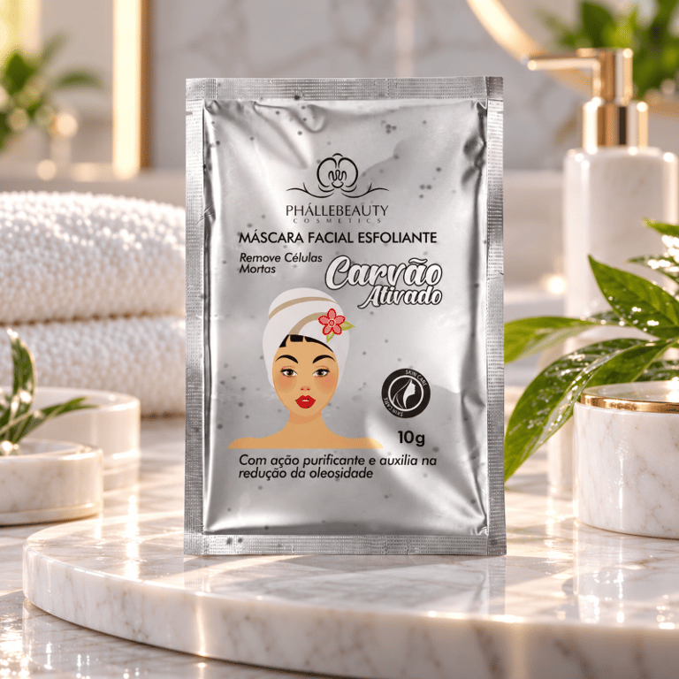 Máscara Facial Esfoliante Carvão Ativado Sachê Phállebeauty 10g