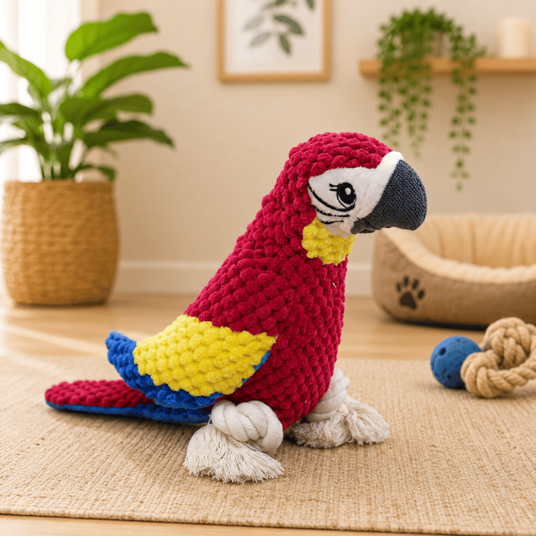 Brinquedo Pelúcia Arara Colorida Para Cães E Gatos