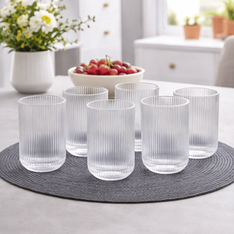 Conjunto De Copos De Vidro Canelado 430ml 6 Peças Sofisticado
