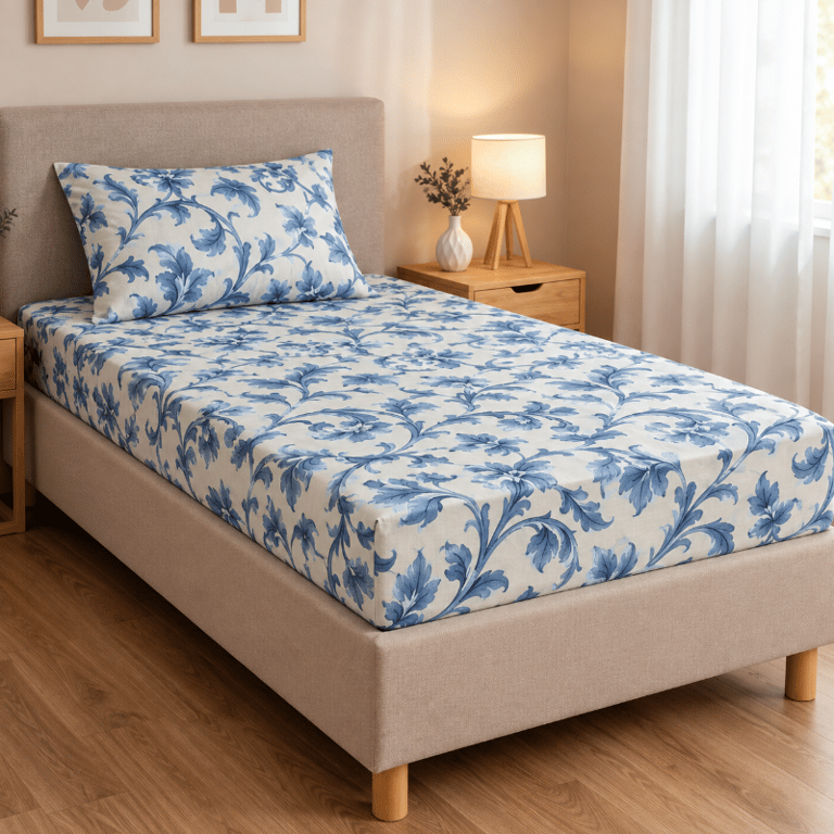 Jogo de Cama Solteiro 3 Peças 100% Algodão Estampado com Lençol de Elástico e Fronha