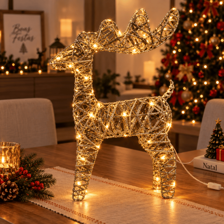 Rena de Natal Aramada com Iluminação LED Quente 