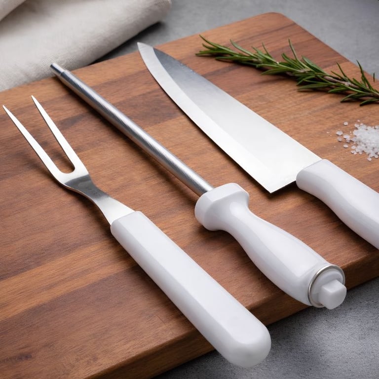 Kit Churrasco Com Três Peças Lâminas Em Aço Inoxidável E Cabo Branco