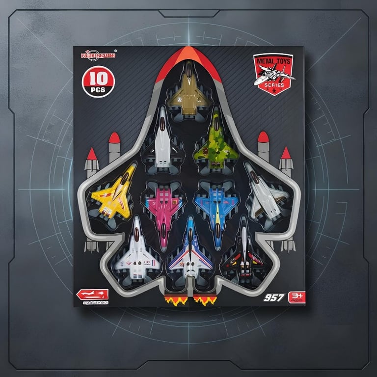 Kit Miniatura 10 Aviões Caça Em Metal Com Fricção 