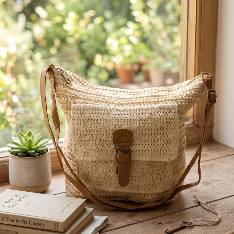 Bolsa Crossbody Em Fibras Naturais Moderna E Multifuncional