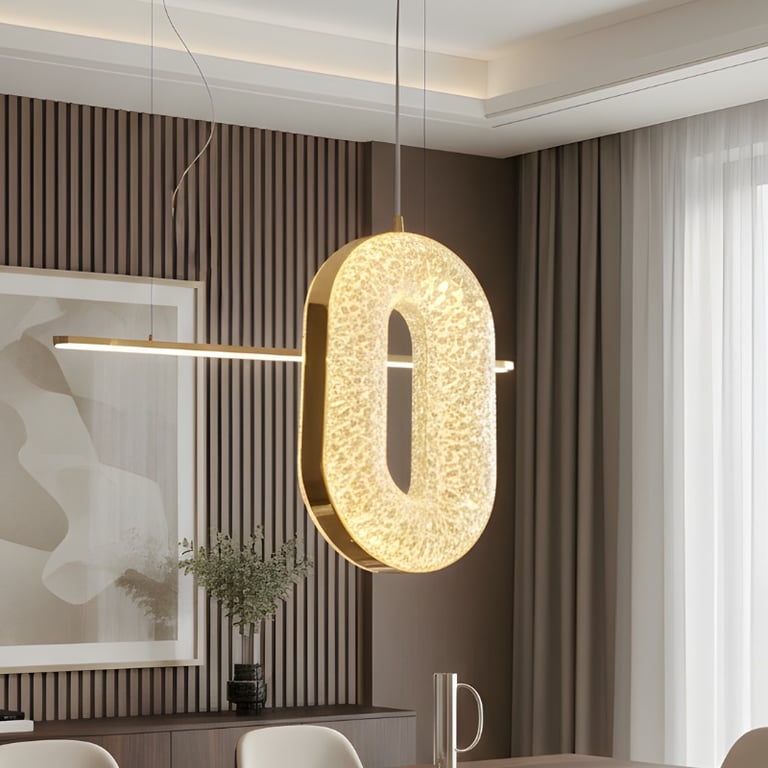 Pendente Oval Cristal Dourado Luz Quente