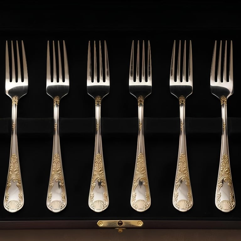 Kit 6 Garfos em Aço Inox com Detalhe Dourado