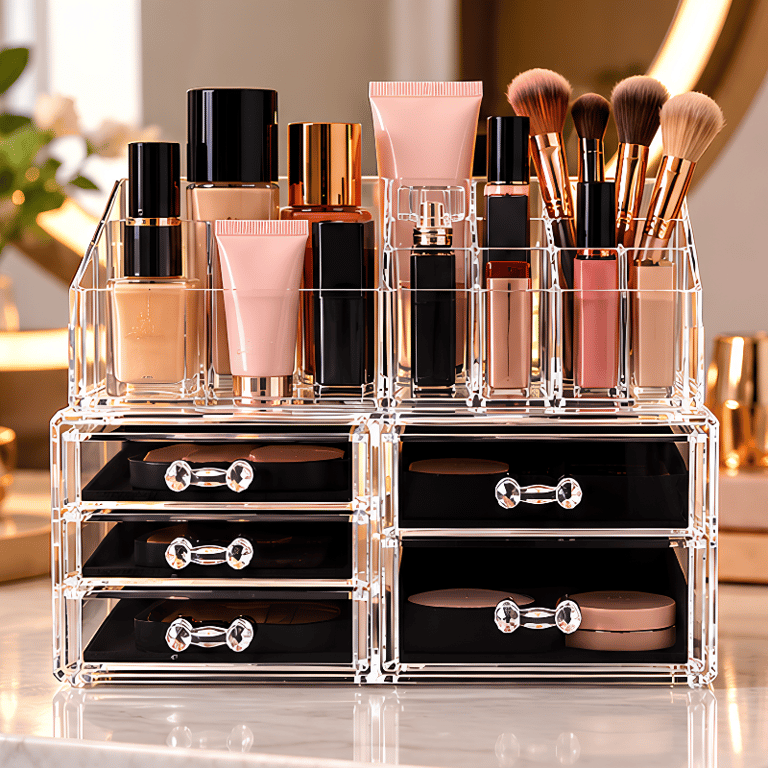 Organizador De Maquiagem Acrílico Com Gavetas E Compartimentos Para Cosméticos E Acessórios