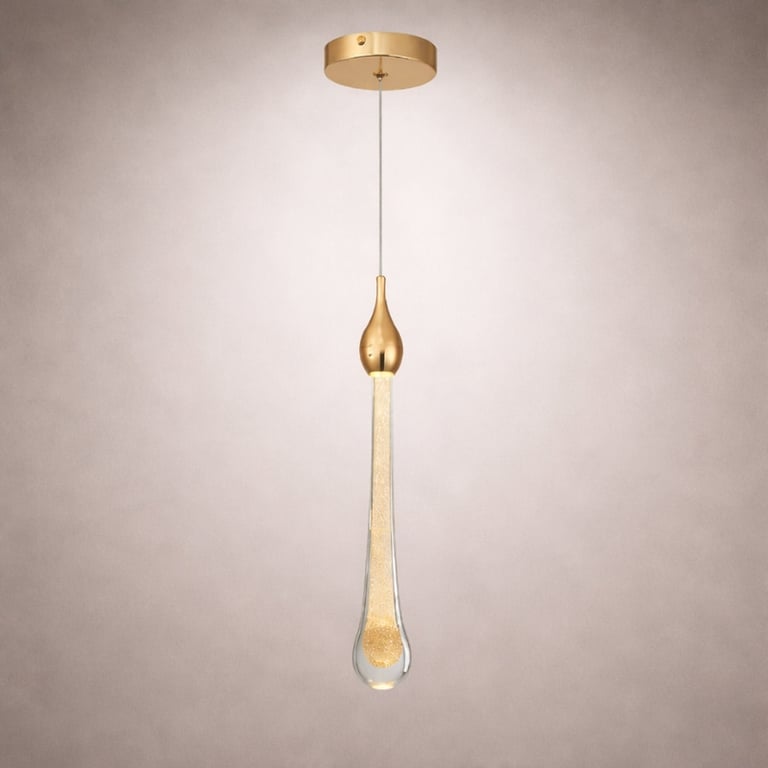 Pendente LED Gota Dourado Moderno em Cristal