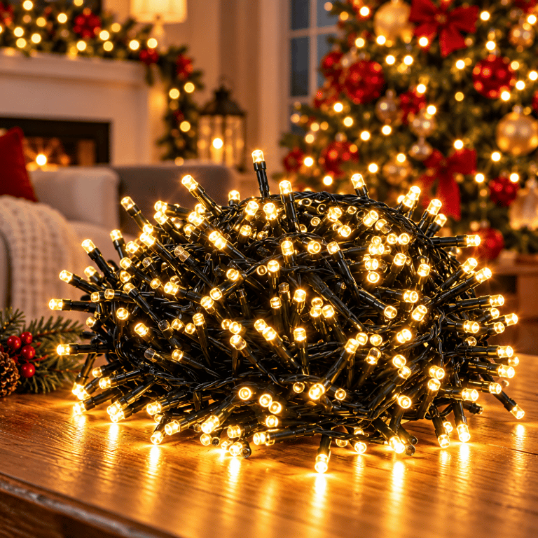 Cordão de Pisca Pisca 1000 LEDs com Strobo Branco Quente 100m Bivolt