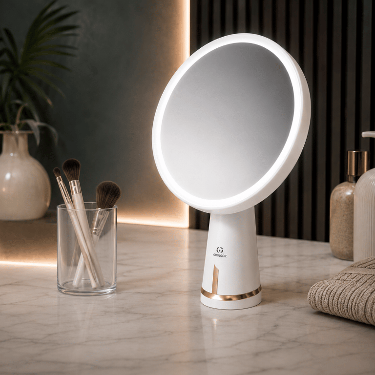 Espelho Iluminado Para Maquiagem LED Recarregável Com Ajuste De Ângulo