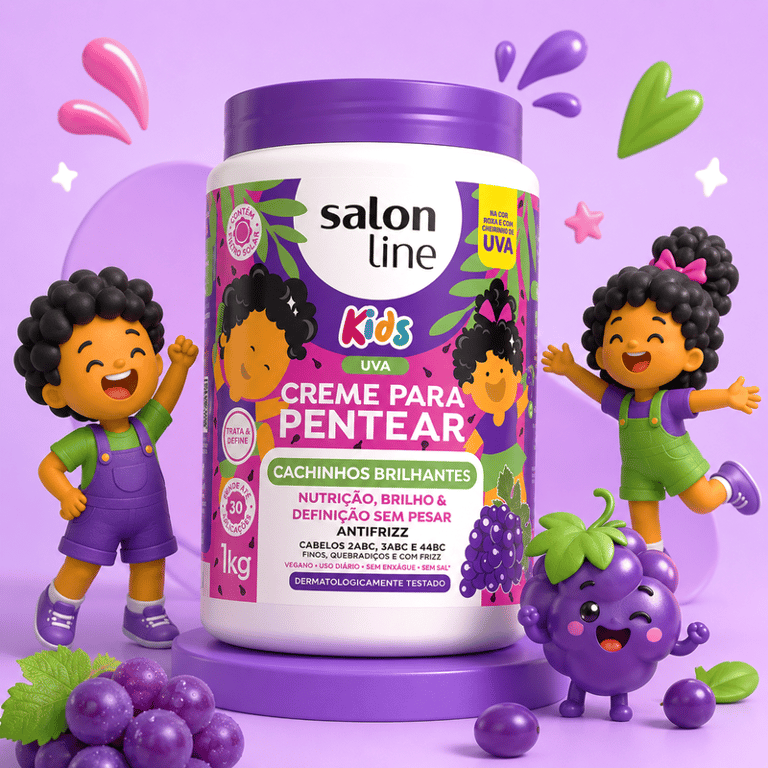 Creme Para Pentear Cachinhos Brilhantes Uva Kids Salon Line 1kg