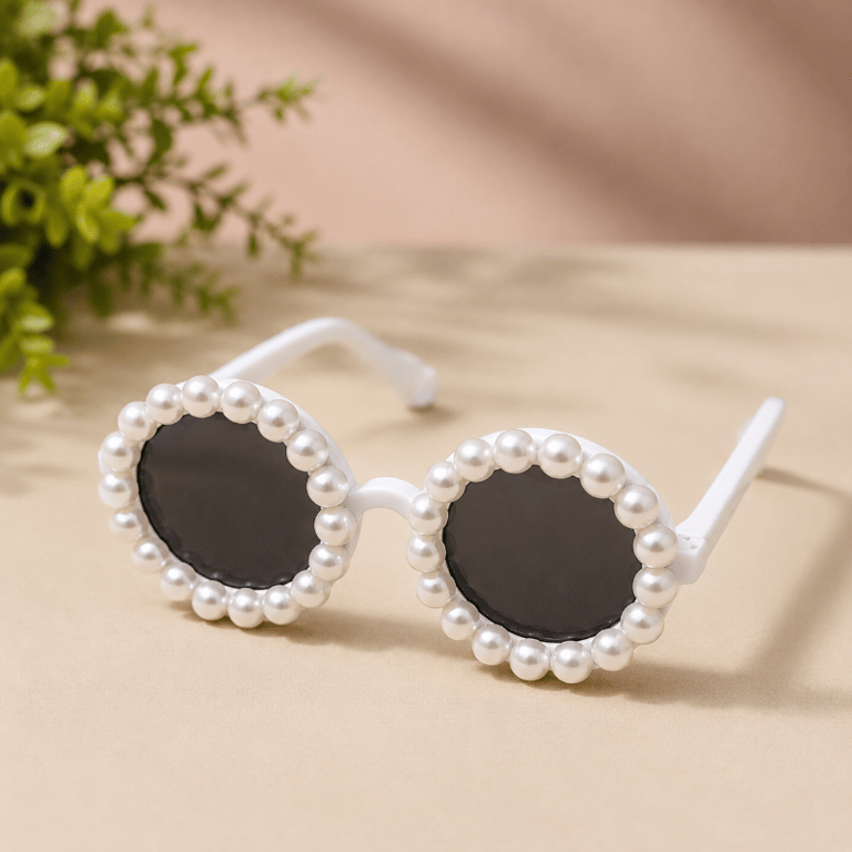 Óculos Pet Redondo Com Pérolas Estilo Fashion Para Cães E Gatos
