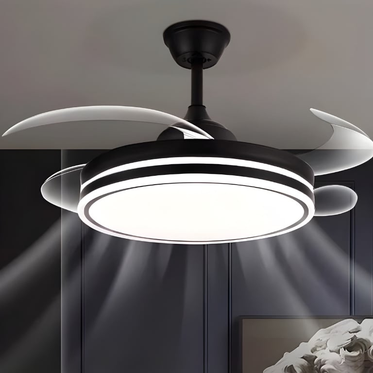 Ventilador de Teto Retrátil Preto com Lâmpada Led