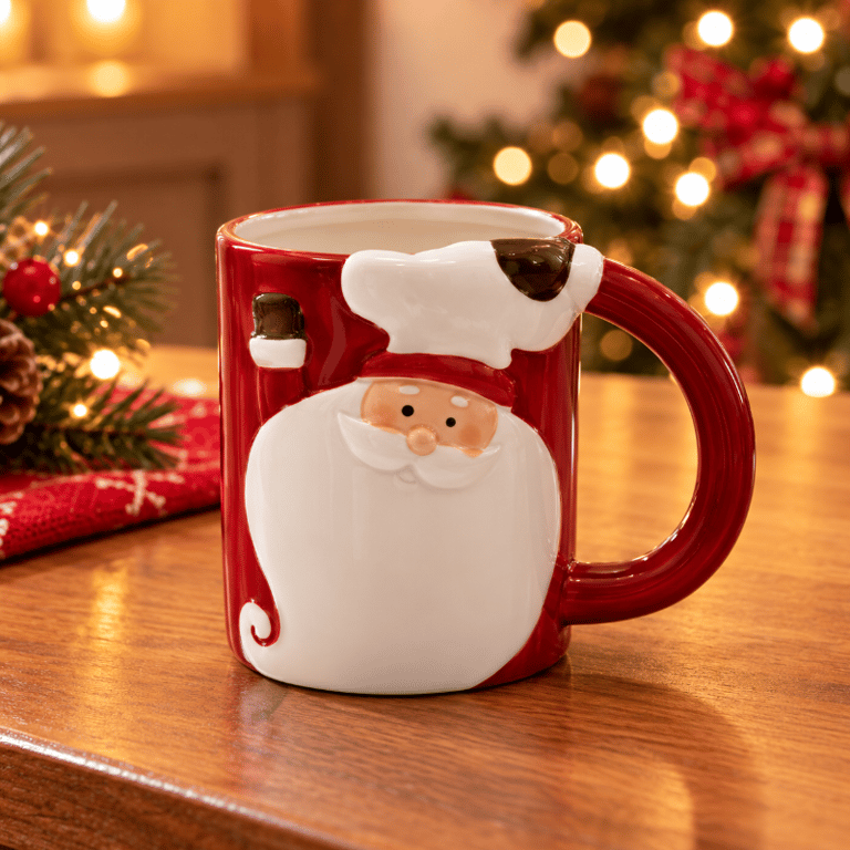 Caneca de Cerâmica Natalina Papai Noel 330ml para Bebidas e Decorações 
