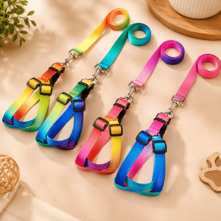 Peitoral Com Guia Arco Íris Para Cães E Gatos Ajustável