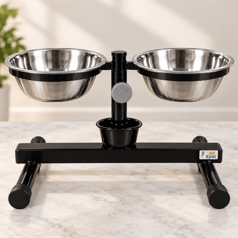 Comedouro Inox Antiformiga 700ml Com Altura Regulável Para Cães E Gatos