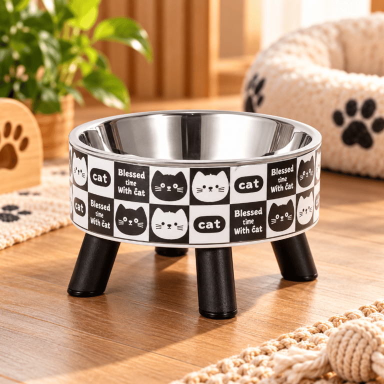 Comedouro Gatinhos Elevado Para Pets Com Pote Inox