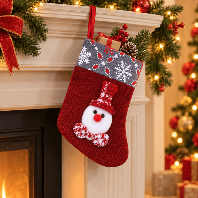 Meia Decorativa De Natal Vermelha De Pano Para Pendurar