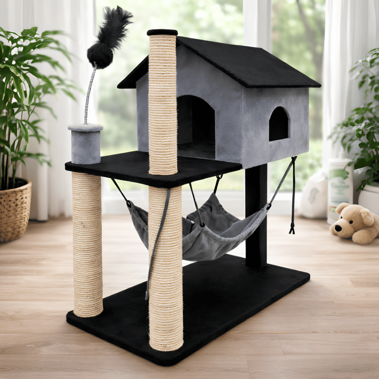 Arranhador Para Gatos Com Casinha Rede E Brinquedo