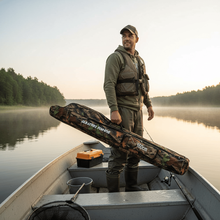 Bolsa Guarda Vara De Pesca 1,60m Camuflada Com Bolsos