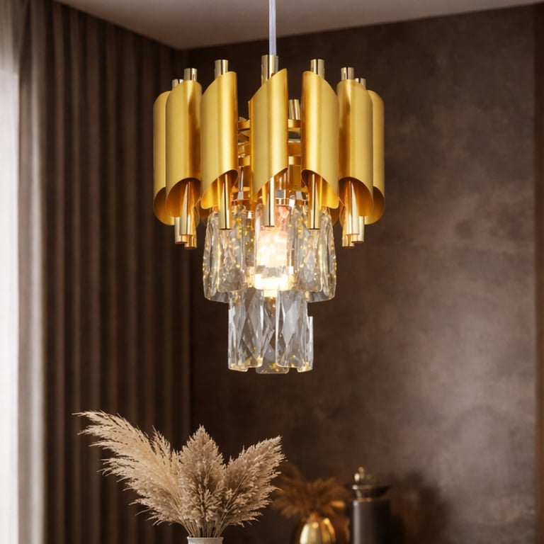 Pendente Metal Dourado Cristais Transparente