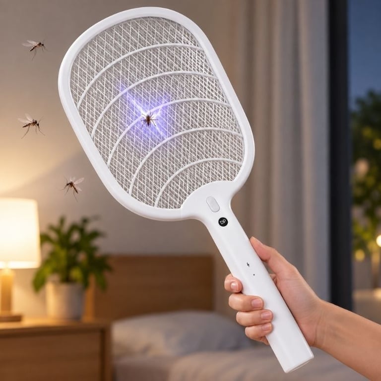 Raquete Mata Mosquito Elétrica Recarregável Com LED 3000V