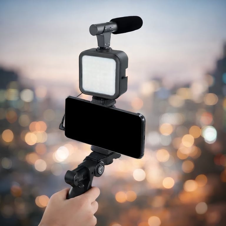 Kit De Gravação Profissional Para Celular Com Tripé Microfone E Iluminação