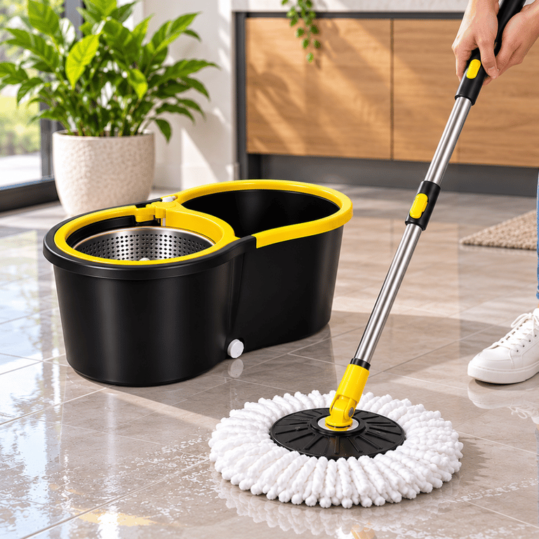 Mop Giratório Com Balde Duplo Sistema De Limpeza Prático Com Centrífuga E Esfregão De Microfibra