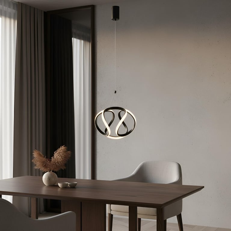 Pendente Led Ondas Design Moderno 35w 3 Em 1 Preto