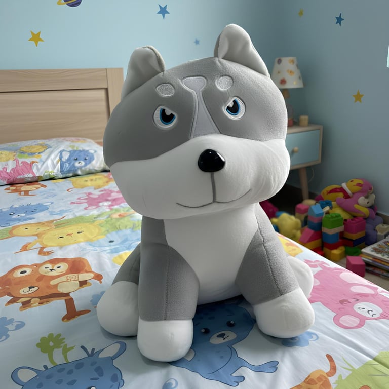 Brinquedo De Pelúcia Cachorro Husky Cinza