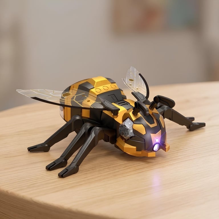 Brinquedo Abelha Robô Com Controle Remoto Solta Fumaça Luz E Som