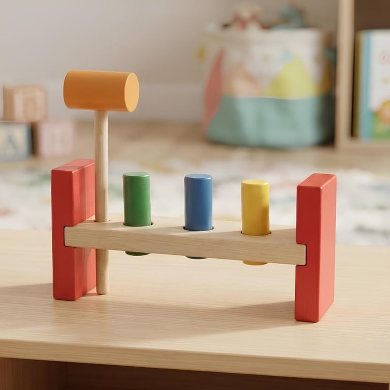 Brinquedo Educativo Bate Pinos De Madeira Com Martelo